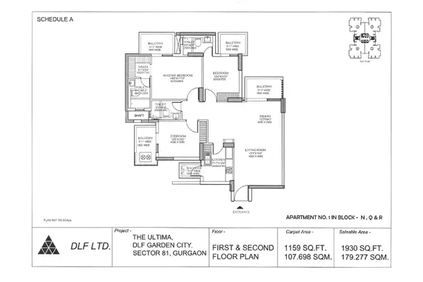 Dlf Ultima Floor Plan 3 BHK 1900 Sq.Ft - Ready to Move Luxury Flat in Sector 81
