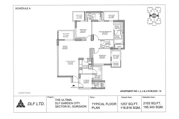 Dlf Ultima Floor Plan 3BHK With Servant 2103 Sq.ft - Ready to Move Luxury Flat in Sector 81