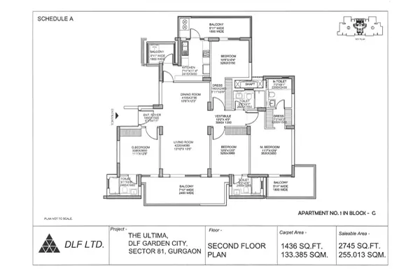 Dlf Ultima Floor Plan 4BHK With Servant 2745 Sq.ft - Ready to Move Luxury Flat in Sector 81