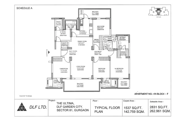 Dlf Ultima Gurgaon Floor Plan 4BHK With Servant 2831 Sq.ft - Ready to Move Luxury Flat in Sector 81