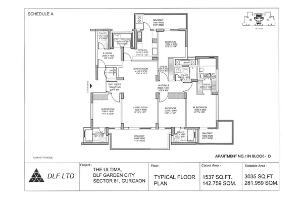 Dlf Ultima Gurugram Floor Plan 4BHK With Servant 3035 Sq.ft