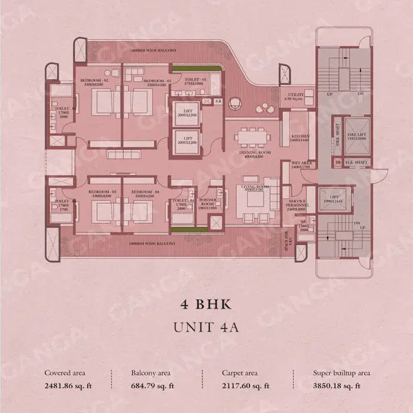 Ganga Realty Nandaka 4BHK 3850 sqft floor plan