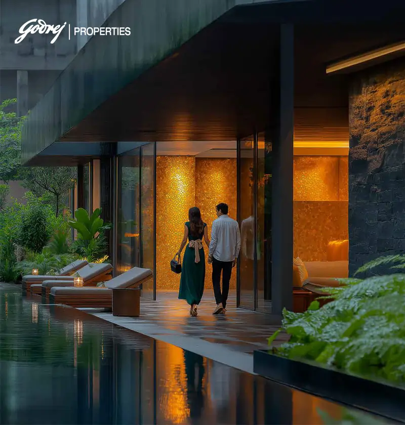 Luxury lifestyle at Godrej Miraya Sector 43 Gurugram with poolside lounge and elegant clubhouse ambience