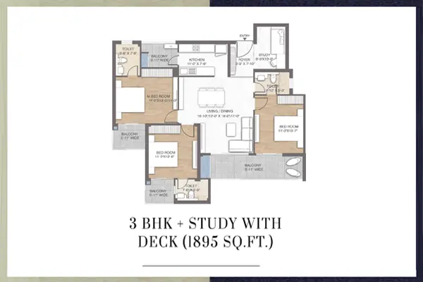 M3M Crown Floor Plan 3 BHK+STD+DECK  1895 Sq.Ft - Sector 111 Gurgaon