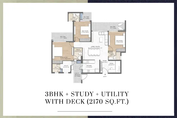 M3M Crown Floor Plan 3 BHK+STD+SQ+DECK 2170 Sq.Ft - at SCDA Smart City Sector 111 Dwarka Expressway Gurgaon, Near IGI Airport