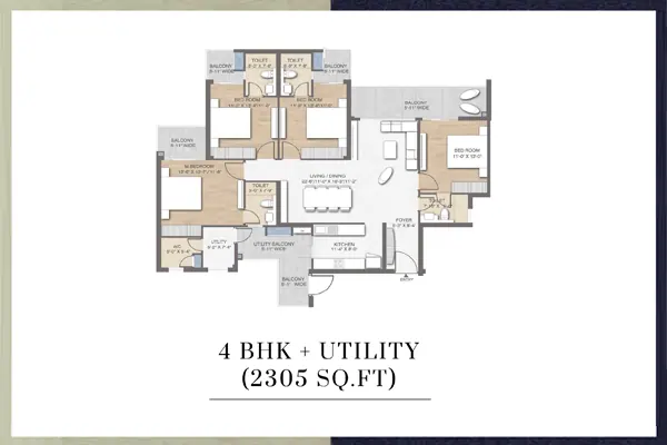 M3M Crown Floor Plan 4 BHK+SQ 2305 Sq.Ft - Sector 111 Dwarka Expressway Gurgaon, Near Delhi Gurgaon Border