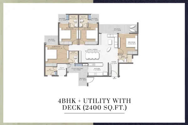 M3M Crown Floor Plan 4 BHK+SQ+DECK 2400 Sq.Ft - Sector 111 Gurgaon, Near Delhi Airport