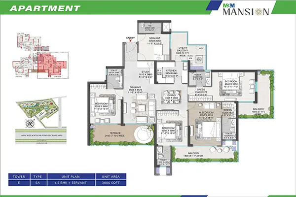 M3M Mansion Floor Plan 4.5 BHK + Servant 3000 Sq.Ft