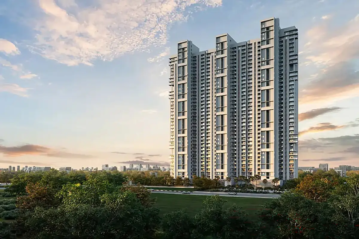An architectural view of Birla Pravaah in Sector 71 Gurgaon, the latest new launch residential project by Birla Estates. Discover luxury property for sale in Gurgaon.
