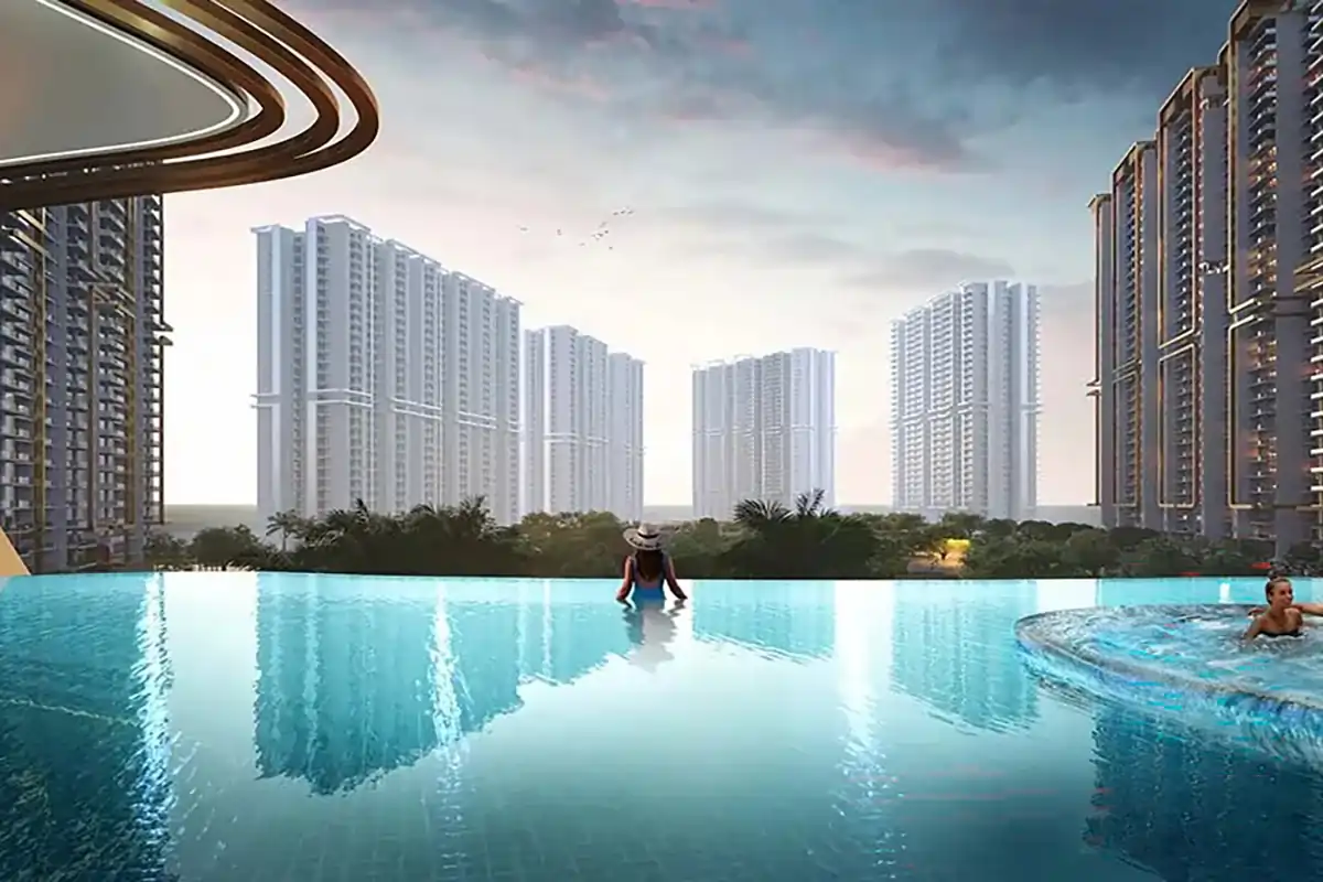 An exterior perspective of M3M Mansion in Sector 113 Gurgaon, featuring 3 and 4 BHK ultra luxury apartments developed by M3M India on Dwarka Expressway near Delhi Airport